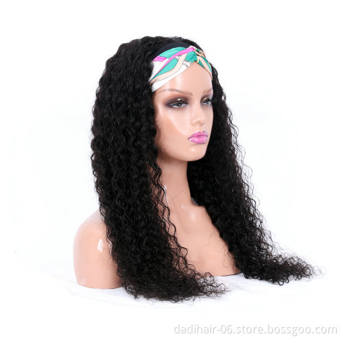 Kinky Curly Bundles with Headband Half Wig, human hair Wigs With Headband Attached